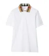 Burberry Check-collar White Polo Shirt With Three-button Placket In White