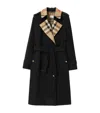 Burberry Check Neck Trench For Women In Black