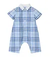 Burberry Cotton Check Collared Playsuit In Blue