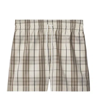 Burberry Cotton Check Drawstring Shorts In White