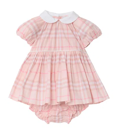 Burberry Kids' Cotton Check Dress And Bloomers Set In Pink