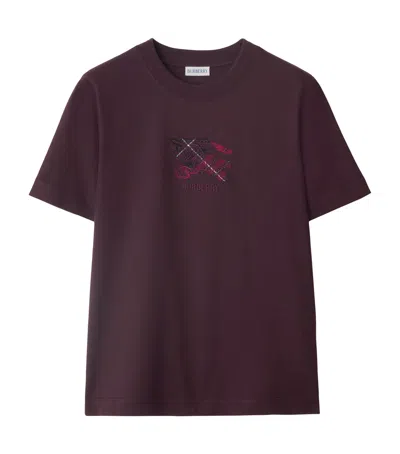 Burberry Cotton Check Ekd T-shirt In Burgundy
