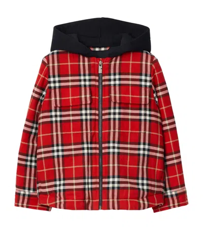 Burberry Kids' Cotton Check Hooded Jacket In Red