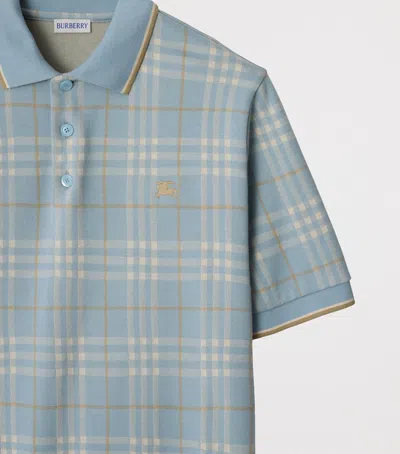 Burberry Cotton Check Jacquard Polo Shirt In Blue