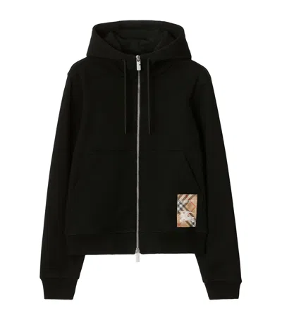 Burberry Cotton Check-label Hoodie In Black