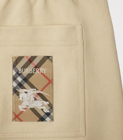 Burberry Cotton Check Label Shorts In Sand