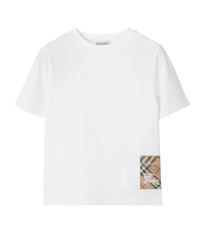 Burberry Kids' Check-print Label Cotton T-shirt In White