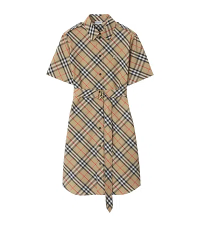 Burberry Cotton Check Mini Shirt Dress In Neutral