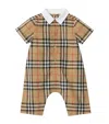 Burberry Cotton Check Playsuit In Neutral