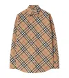 Burberry Women Beige Shirt With Classic Collar And All-over Check Motif In Cotton Woman In Brown