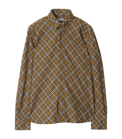 Burberry Beige Button-down Shirt With Check Pattern In Brown