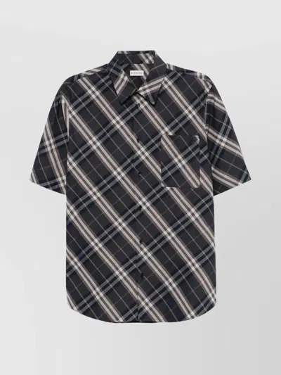 Burberry Cotton Check Shirt Chest Pocket In Black