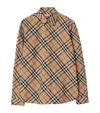 Burberry Men Beige Shirt With Classic Collar And All-over Check Motif In Cotton Man In Brown