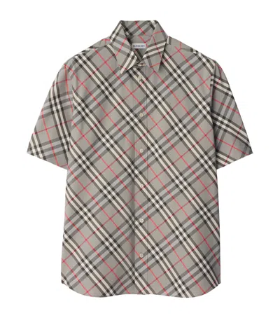 Burberry Short Sleeve Bias Check Slim Fit Shirt In Gray