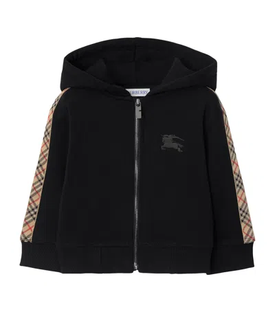 Burberry Kids' Cotton Check-trim Hoodie In Black