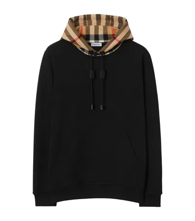 Burberry Cotton Check-trim Hoodie In Black