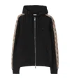 Burberry Check Trim Zip-up Drawstring Hoodie In Black