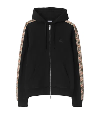 Burberry Cotton Check-trim Zip Hoodie In Black