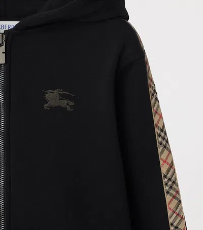 Burberry Kids' Cotton Check-trim Zip-up Hoodie In Black