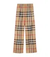 Burberry Check-pattern Flared Cotton Trousers In Beige
