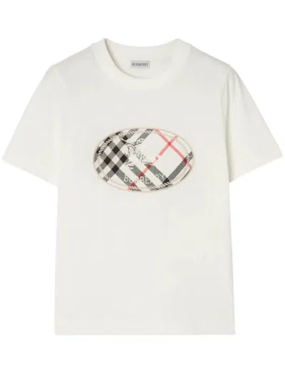 Burberry Cotton Check T-shirt With Knight Stamp In White