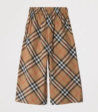 Burberry Kids' Cotton Check Wide-leg Trousers In Brown