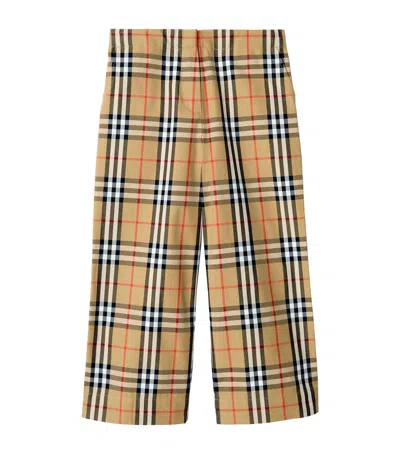 Burberry Kids' Cotton Check Wide-leg Trousers In Neutral