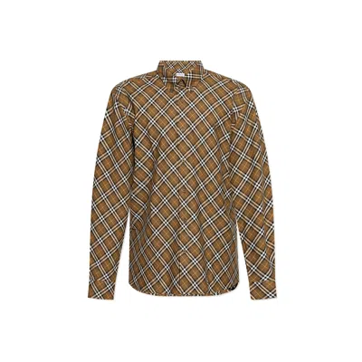Burberry Beige Button-down Shirt With Check Pattern In Brown