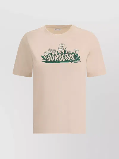 Burberry Cotton Crew Neck Graphic Print T-shirt In Neutral