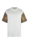Burberry White T-shirt With Vintage Check Motif On The Sleeves In Cotton Woman In White