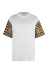 Burberry White T-shirt With Vintage Check Motif On The Sleeves In Cotton Woman In White