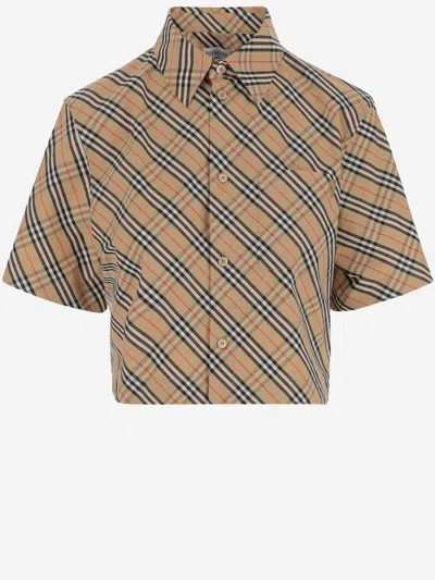 Burberry Checked Cropped Shirt In Sand Ip Check
