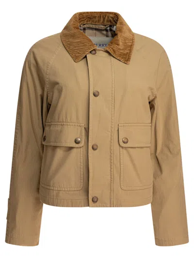 Burberry Cotton Cropped Jacket Jackets Beige In Neutral