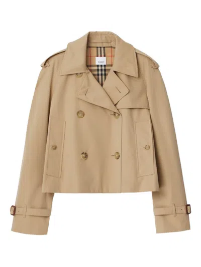 Burberry Cotton Cropped Trench Coat In Neutral