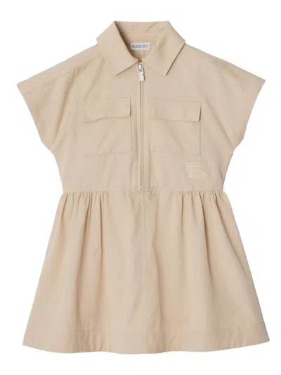 Burberry Kids' Cotton Dress In Pale Stone