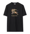 Burberry Men Black Crewneck T-shirt With Ekd And Logo Lettering Embroidery On The Front In Cotton Ma In Black