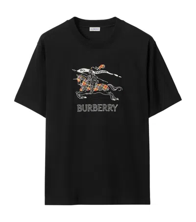 Burberry Equestrian Knight Cotton T-shirt In Black