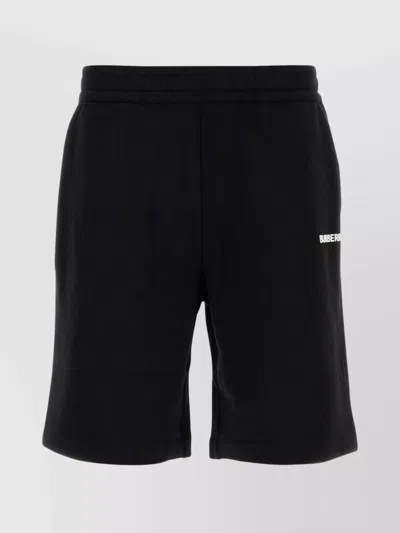 Burberry Cotton Elastic Waistband Sporty Shorts With Back Pocket In Black