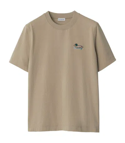 Burberry Duck-embroidered Cotton T-shirt In Brown