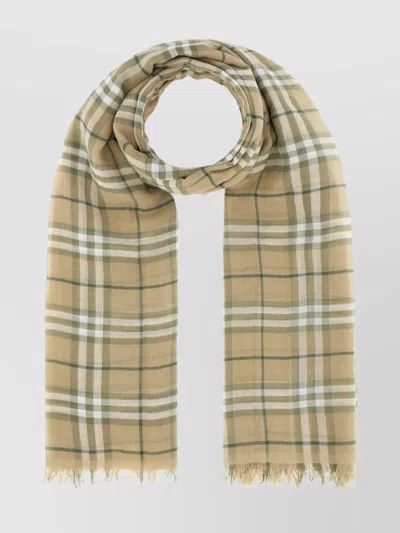 Burberry Cotton Embroidered Scarf Fringed Edges In Skylark