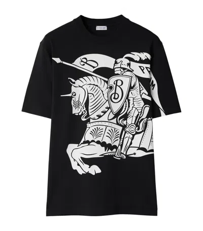 Burberry Cotton Equestrian Knight Print T-shirt In Black