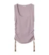 Burberry Ruched Drawstring Cotton Tank Top In Purple