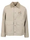 Burberry Cotton Jacket With Corduroy Collar And Embroidered Detail In Grey