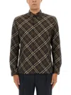 Burberry Long Sleeve Button-down Shirt With Plaid Design In Brown