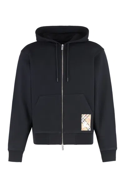 Burberry Cotton Full Zip Hoodie For Men In Black