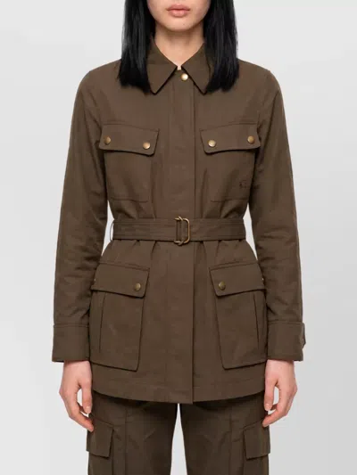 Burberry Cotton Gabardine Belted Safari Jacket In Brown