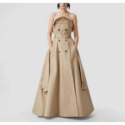 Burberry Cotton Gabardine Belted Trench Gown In Soft Fawn In Brown