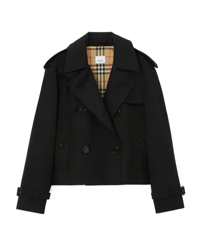 Burberry Cotton Gabardine Cropped Trench Coat In Black