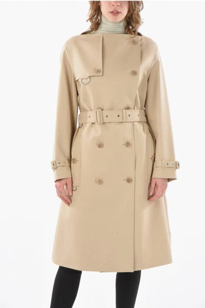 Burberry Cotton-gabardine Double-breasted Trench With Boat Neckline In Brown