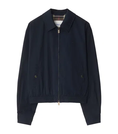 Burberry Cotton Gabardine Harrington Jacket In Blue
